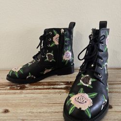 Rebecca Minkoff Black Boots Laced Pink Floral