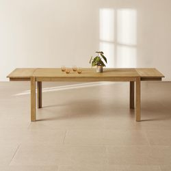 2230a  mopio Logan Solid Wood 104" Extendable Dining Table, Modern Farmhouse Solid Rubberwood with Light Wire Brush for Dining Room and Kitchen  Dimen