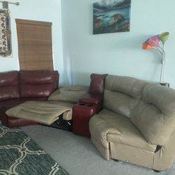 Red and Beige Leather Sofa Set
