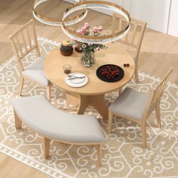 Homy Casa Hera 44.1" Round Dining Set with Upholstered Chairs and Curved Bench Open Box