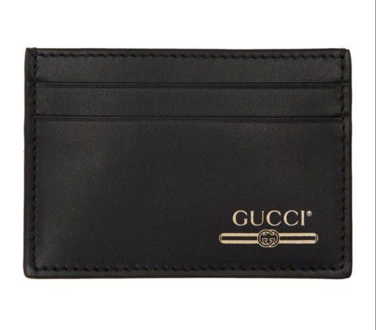 $320 Brand New For $ 145 Gucci Black Leather Gold Gucci Logo Leather Card Case Holder