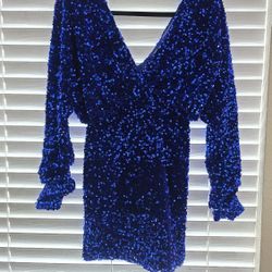 Fashion Nova Blue Sequin Mini Dress Small