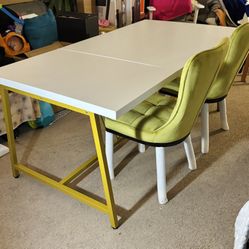 Upscale Modern Dining Set - White Premium Wood Table + Olive Velvet Chairs (Set Of 4) w/ Gold Frame (6-Piece)