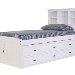 6 Drawer Solid Wood Platforms Twin Bed with Shelves