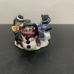 Blue Sky Clayworks Heather Goldminc 3 Snowmen Votive Tealight Candle Holder