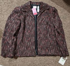 Emma James Petite 12P Bouclé Tweed Career Blazer Black Pink Lined NWT