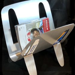 Umbra Magazine Stand - Modern Contemporary Brushed Aluminum Magazine Stand - Umbra, by Designer William Harvey