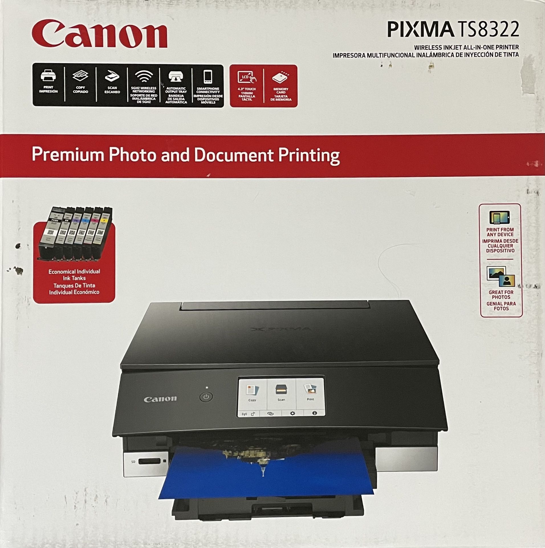 Canon PIXMA TS8322 All-In-One Wireless Inkjet Photo Printer with Copier and Scanner