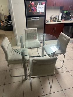 Round Glass Dining Table with 4 Chairs