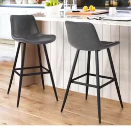41 in. Dark Grey 30 in. H Low Back Metal Frame Cushioned Counter Height Bar Stool with Faux Leather seat (Set of 2) Number 113 $90