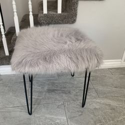 Faux Fur Gray Stool End Table