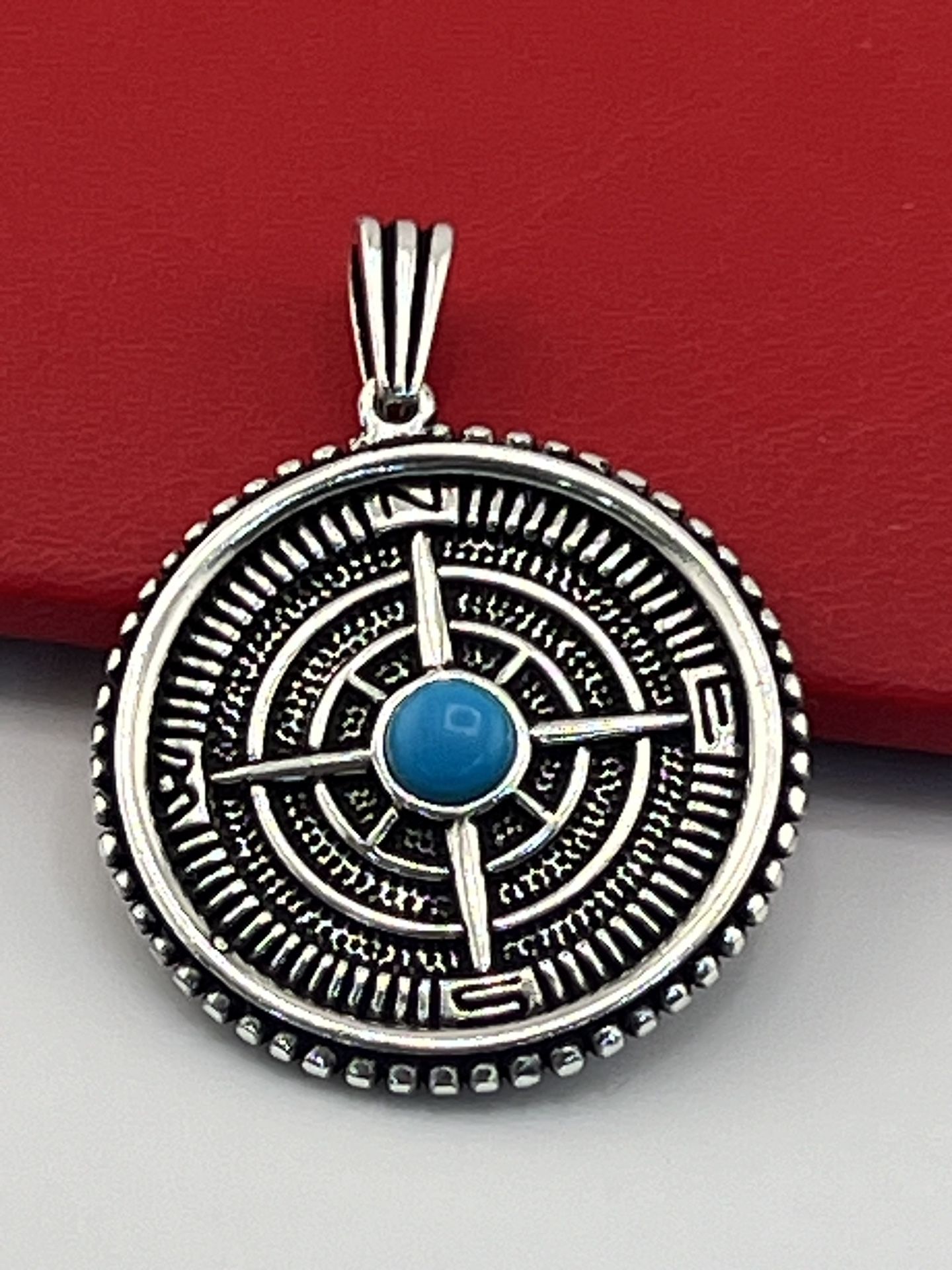 Compass Men’s Turquoise 925 Sterling Silver Pendant