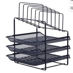 Pen+Gear, Mesh Desk Organizer with 3 Sliding Letter Tray, 5 Upright Sections, Black
