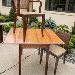 Vintage Solid Wood Drop-Leaf Table & Chairs