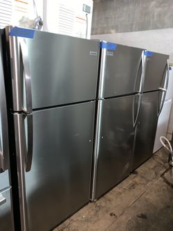 New scratch and dent stainless steel top and bottom refrigerators with 6 months warranty