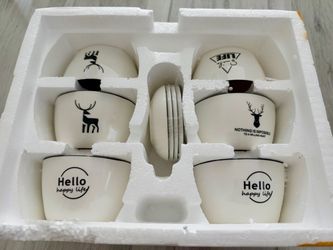 Ceramic bowl Set with Saucers – 4 Cups