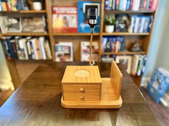 Handmade Wooden Desk Organizer Lamp – Vintage Mid-Century Style