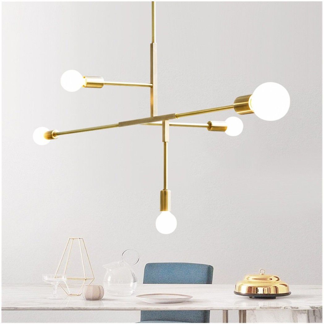 5 Light Minimalist Chandelier Lighting with Gold Iron Finish for Bedroon, Living Room, Kitchen