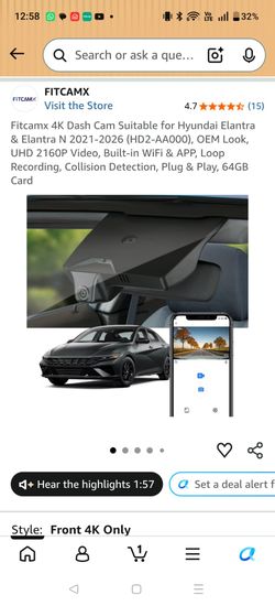 Fitcamx Hyundai Elantra dash cam