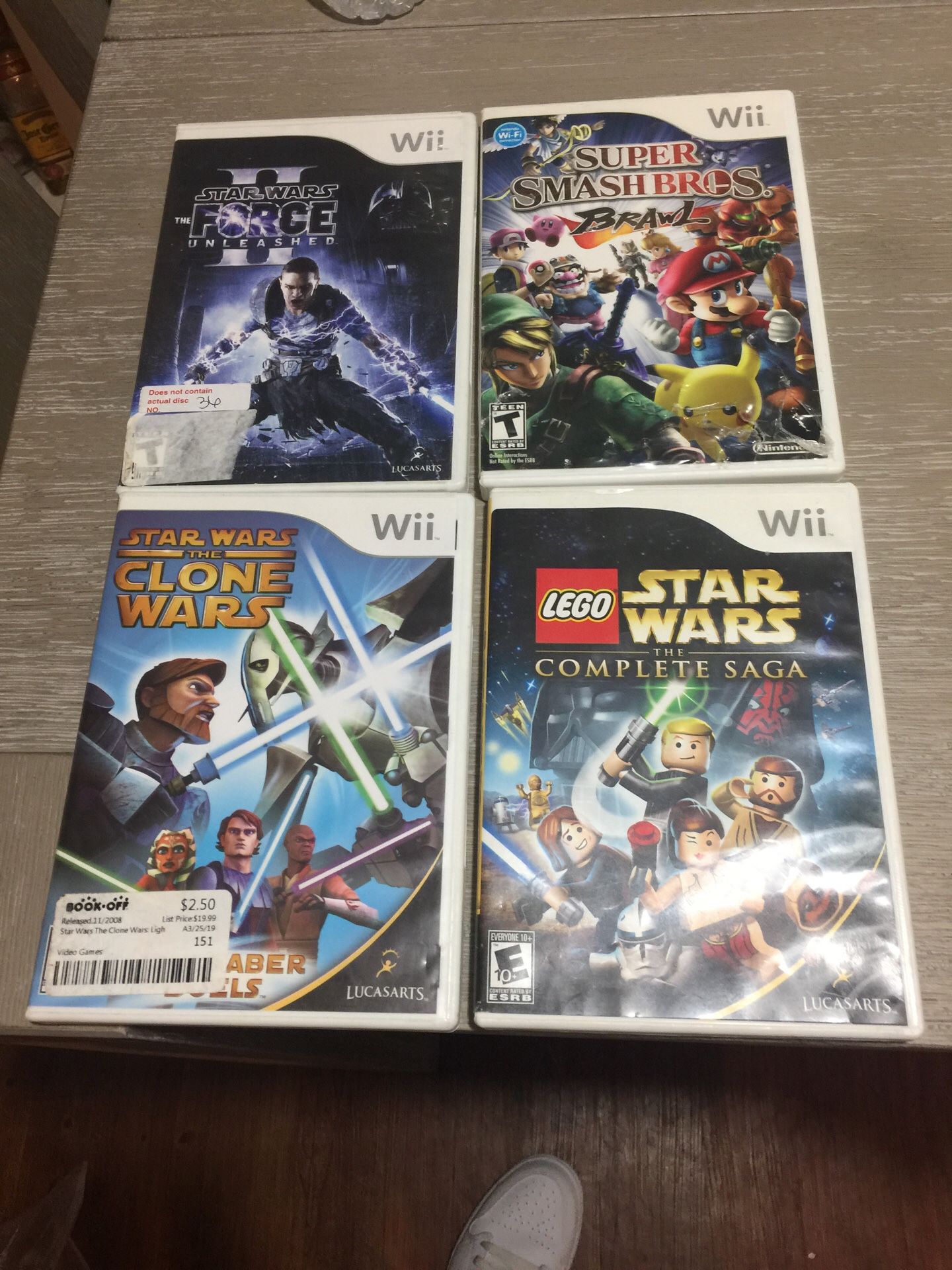 Wii super smash bros and 3 Star Wars games