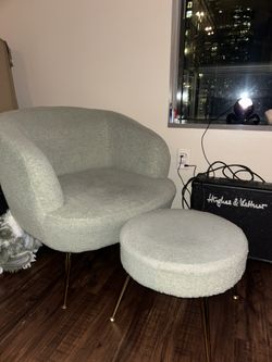 Mint Green Faux Sherpa Accent Chair with Ottoman