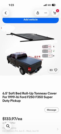 6.5' Soft Bed Roll-Up Tonneau Cover For 1999-16 Ford F250 F350 Super Duty Pickup