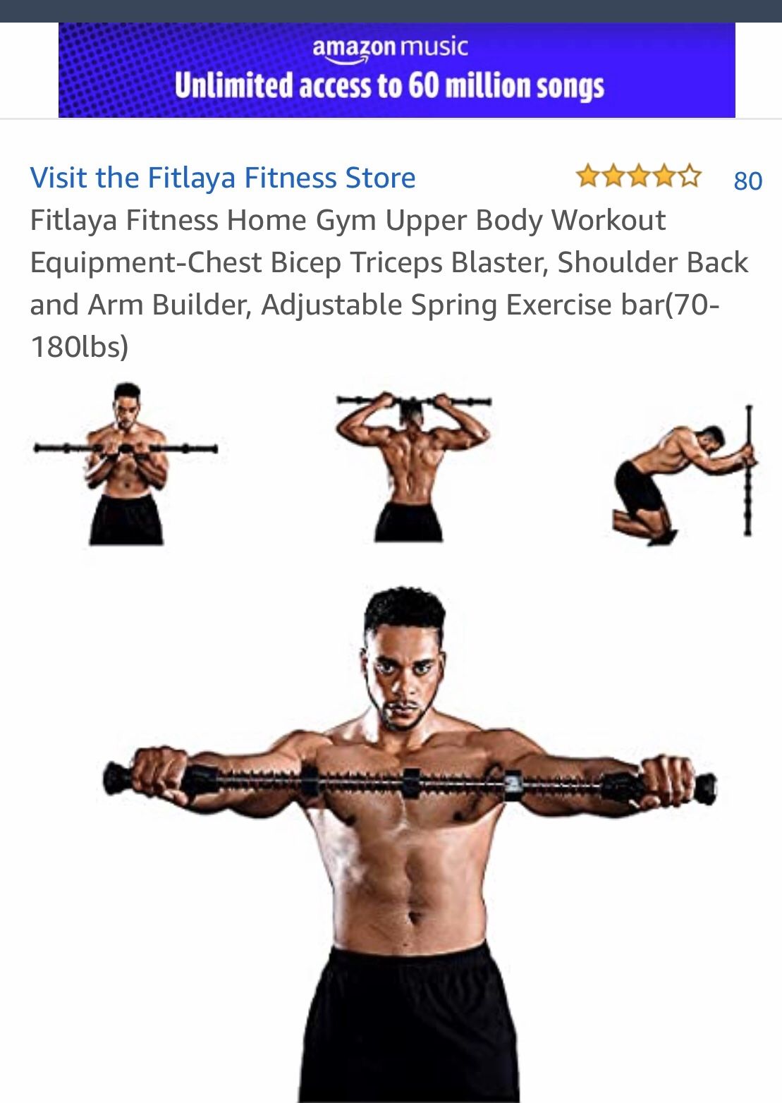 Fitlaya Fitness Home Gym Upper Body Workout Equipment-Chest Bicep Triceps Blaster, Shoulder Back and Arm Builder, Adjustable Spring Exercise bar(70-1