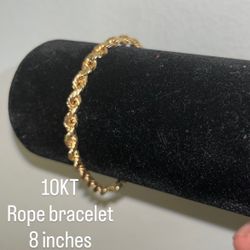 10kt 4mm Rope Bracelet 8 Inches 