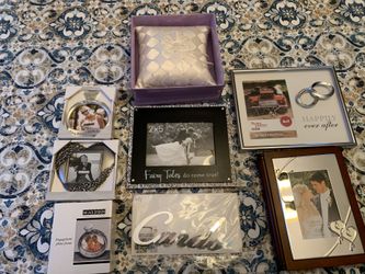 Wedding frames, pillow, candle holders and card sign