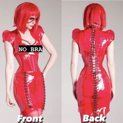 Artifice Tinted Clear PVC Red Laceup Back Shrug Underbust Corset And Skirt For Fashion Cosplay Costume Halloween