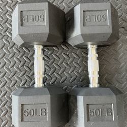 Pair of 50lb Rubber Hex Dumbbells - Like New