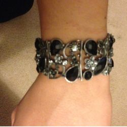 Black And Silver Stone Bangle Bracelet