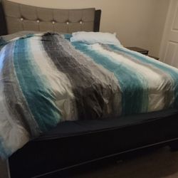 Queen Size Bed Frame With Mattress And Matching Dressers And Nightstands With 4pc Total 