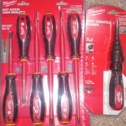 6 Pc 1000v Insulated Slim Tip Screw Driver Set & 7in1 Conduit Reamer W/ ECX Bit