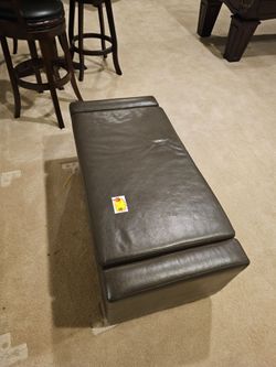 Gray Leather Storage Ottoman Bench