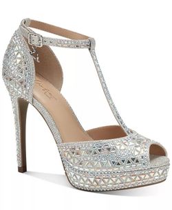 Thalia Sodi Silver Bling Women’s Chance Embellished Platform pumps