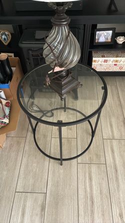 Side Table and Vintage Lamp