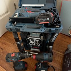 Bosch Tools,Bluetooth radio ,2drills With Batteries and Jigsaw 
