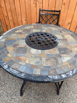 Tall, patio furniture, table, and chairs