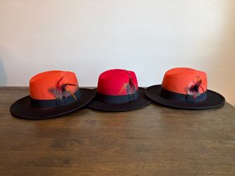 Two-Tone Fedora Hats with Feather Accent
