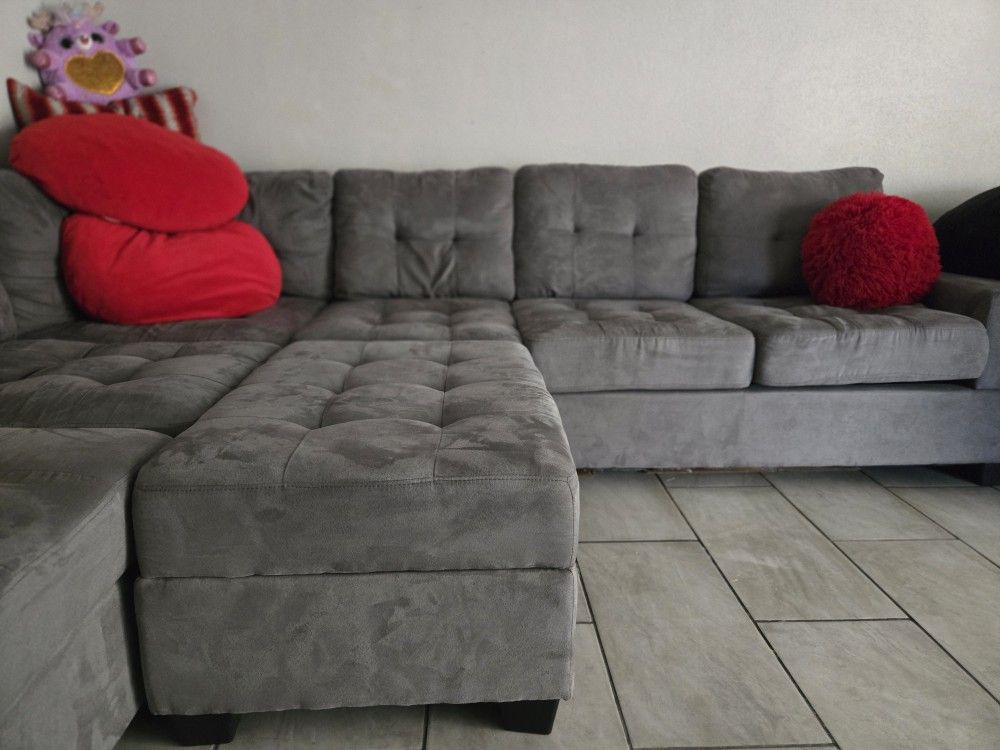 Gray Suede Sectional
