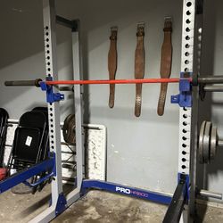 squat and bench rack,45lb barbell and belts