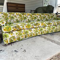 Vintage Retro Floral Mid Century Sofa And Love Seat