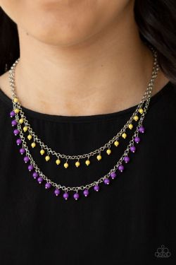 Dainty Distraction - Purple/Yellow Neckalce and Earring Set