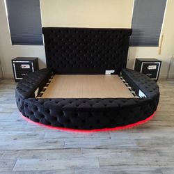 Brand New Bed King Black Velvet With Storage $999 LED Light Color Changable 