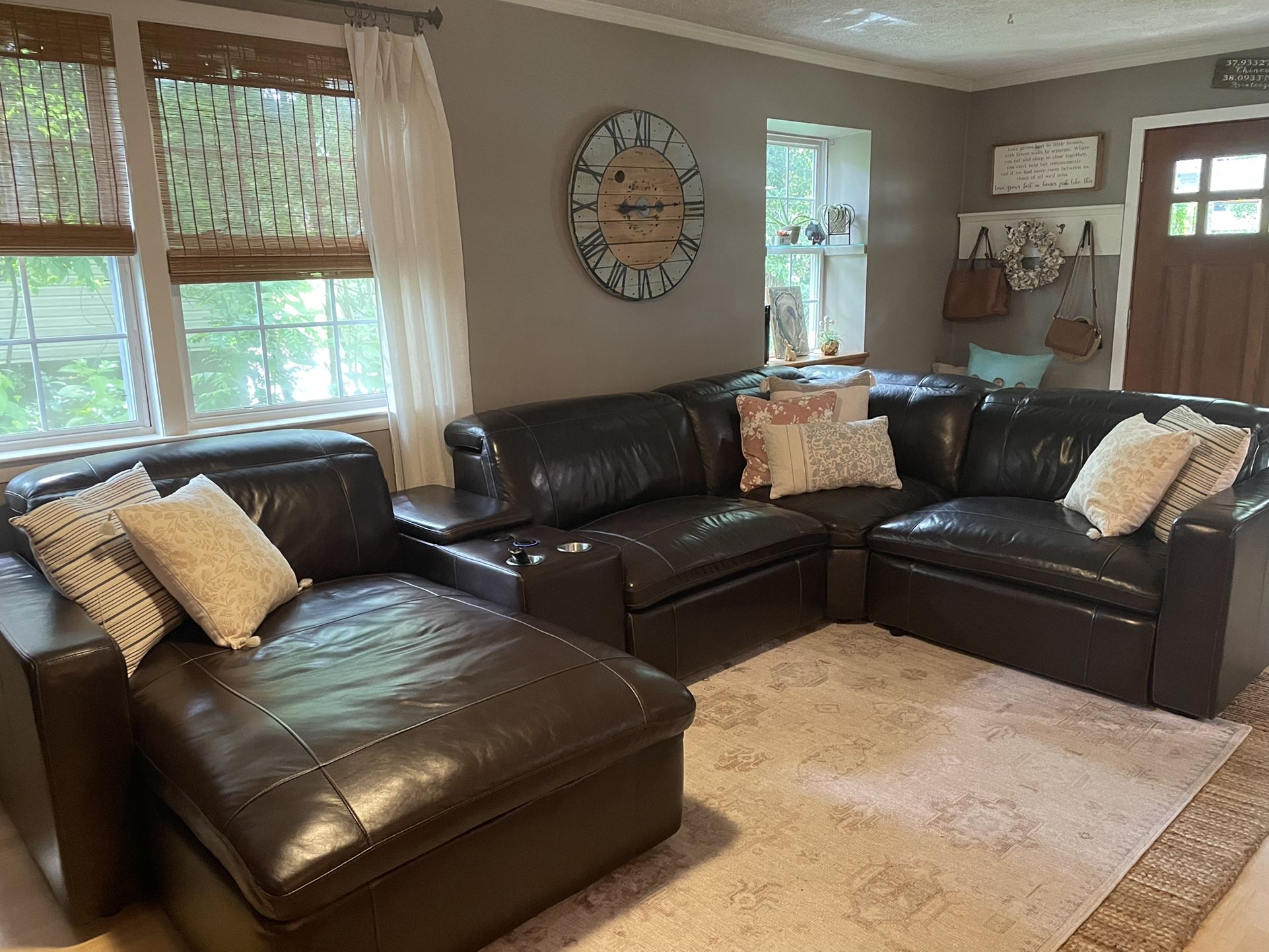 Leather Reclining Section with Charging Ports And USB