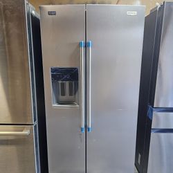 REFRIGERATOR  MAYTAG SIDE BY SIDE STAINLESS NEW SCRATCH AND DENTS 