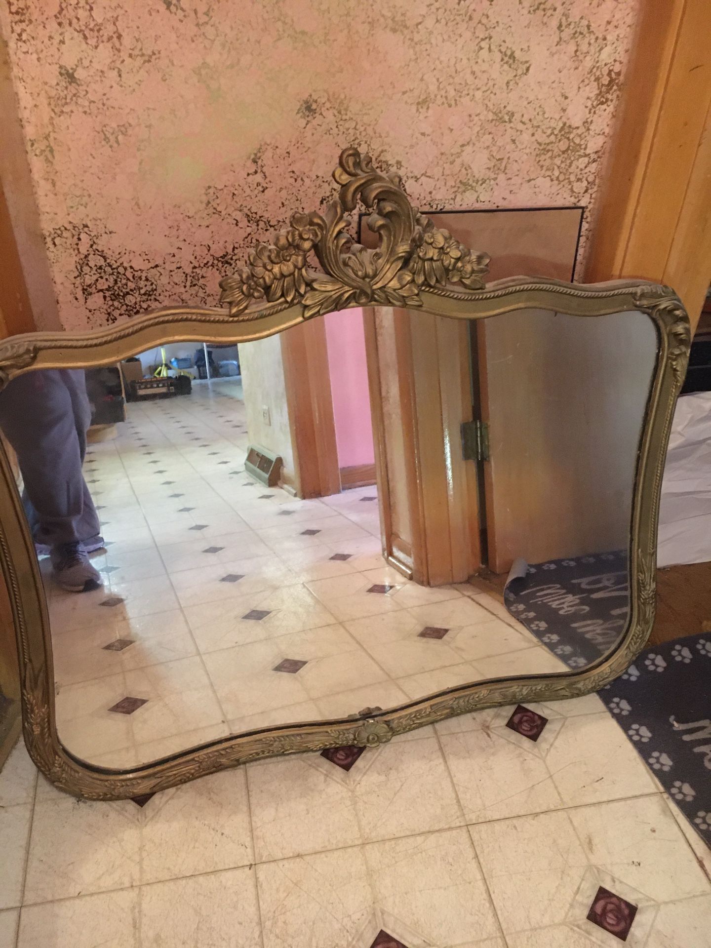 Vintage Ornate Wooden Gold Mirror