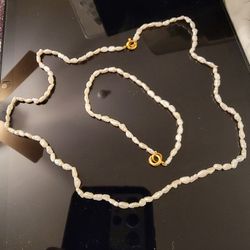 Vintage Genuine Rice Pearl's Necklace And Bracelet