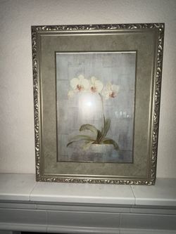 Peaceful & elegant silver frame Of iris Picture With Light Sage Mat